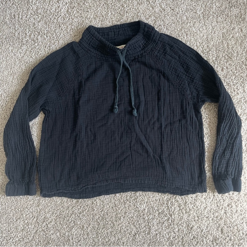 Xirena Gauzy Cowl Neck Long Sleeve Drawstrings Shirt